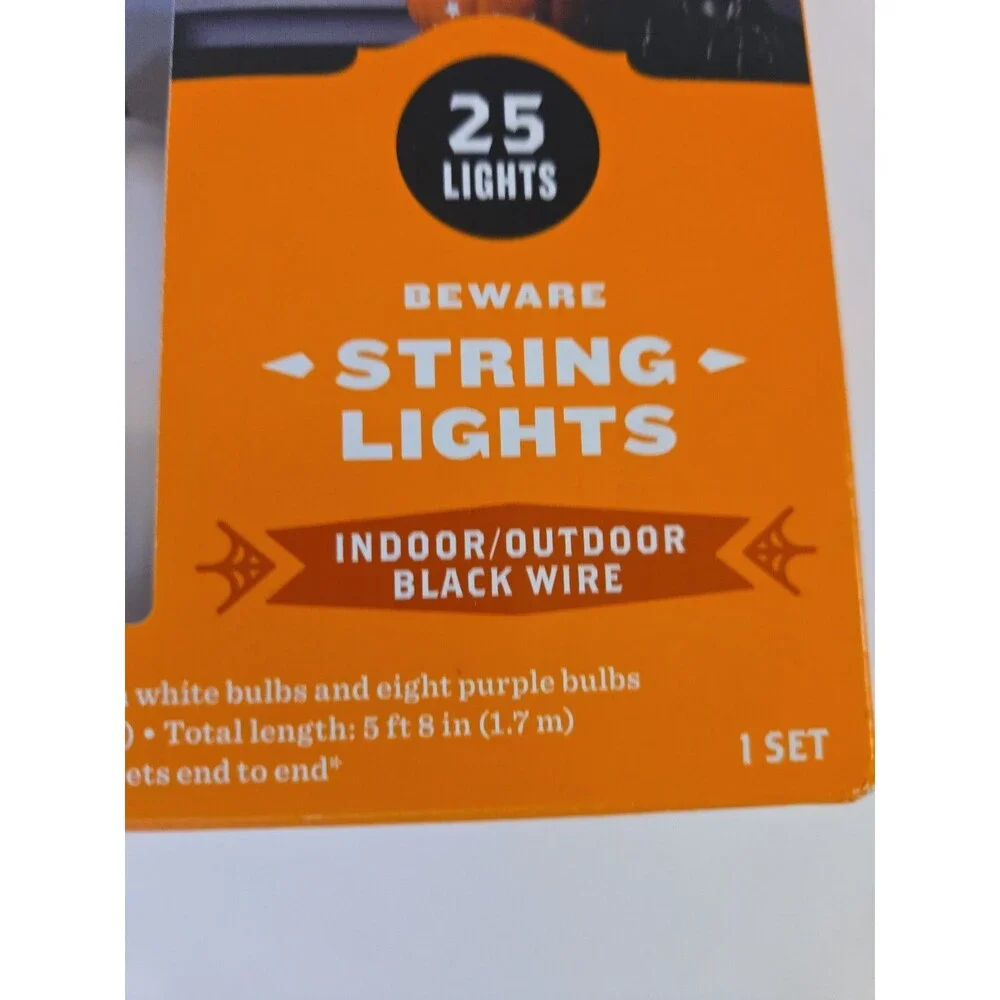 Hyde & Eek 25ct LED String Lights Beware Ghosts Orange Purple Halloween Garland